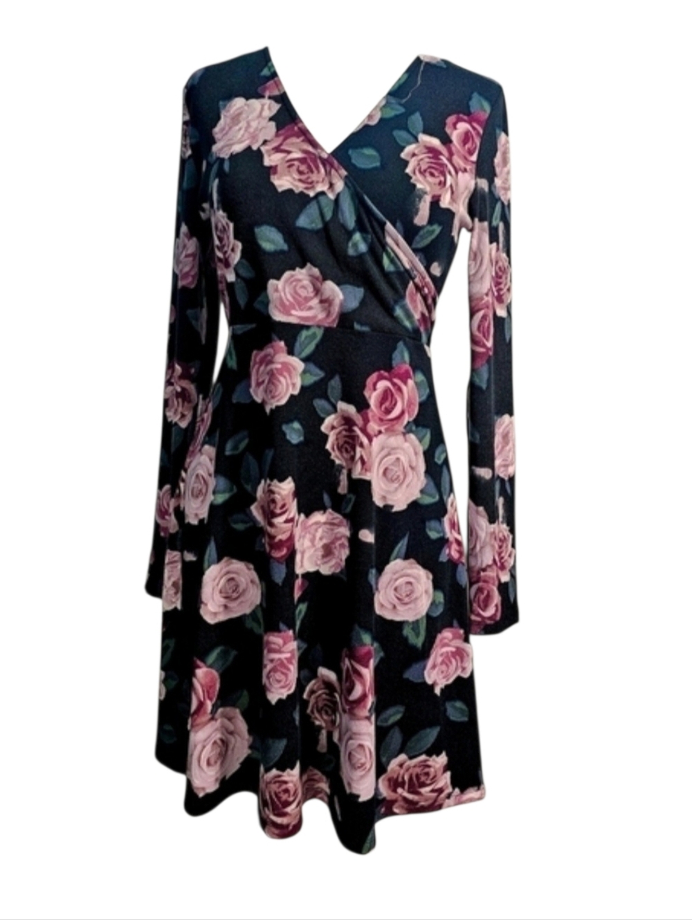 SO Wrap Bodice Skater Romantic Floral Whimsigoth Dress Sz Medium